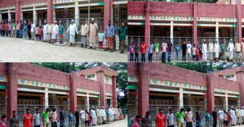 কাঁঠালিয়ায় শিক্ষার্থীকে জুতা দিয়ে মারধরের অভিযোগে প্রধান শিক্ষককের বিচারের দাবিতে মানববন্ধন