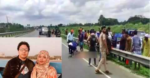 ঢাকা-মাওয়া এক্সপ্রেসওয়েতে মর্মান্তিক সড়ক দুর্ঘটনা: স্ত্রী নিহত, স্বামী গুরুতর আহত।