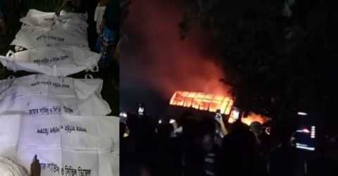 ফুলপুরে বাস-মাহিন্দ্র সংঘর্ষে ৬ জন নিহত, বাসে আগুন